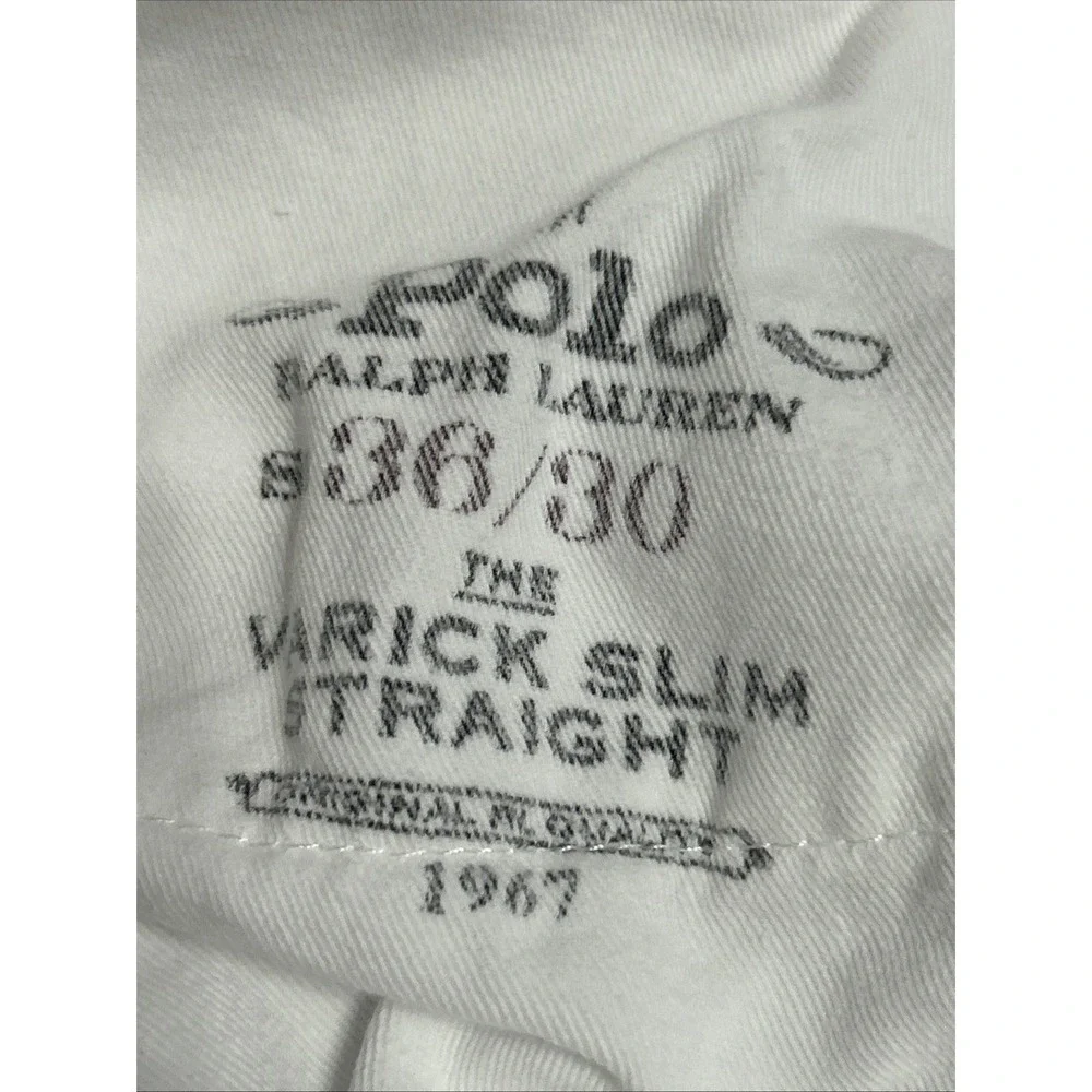 Mens Polo Ralph Lauren Varick Slim Straight Jeans Sz 36x30 White Cotton/Hemp